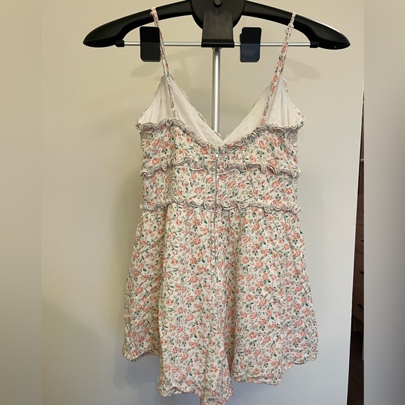 Altar'd State Serenity Short Strappy Ruffle Romper Pink Floral White - Picture 3 of 9